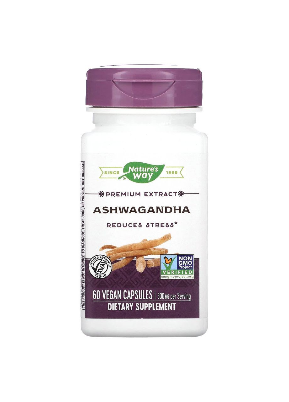 Ашваганда 500 мг Ashwagandha для зниження стресу природний адаптоген 60 веганських капсул Nature's Way (277695172)