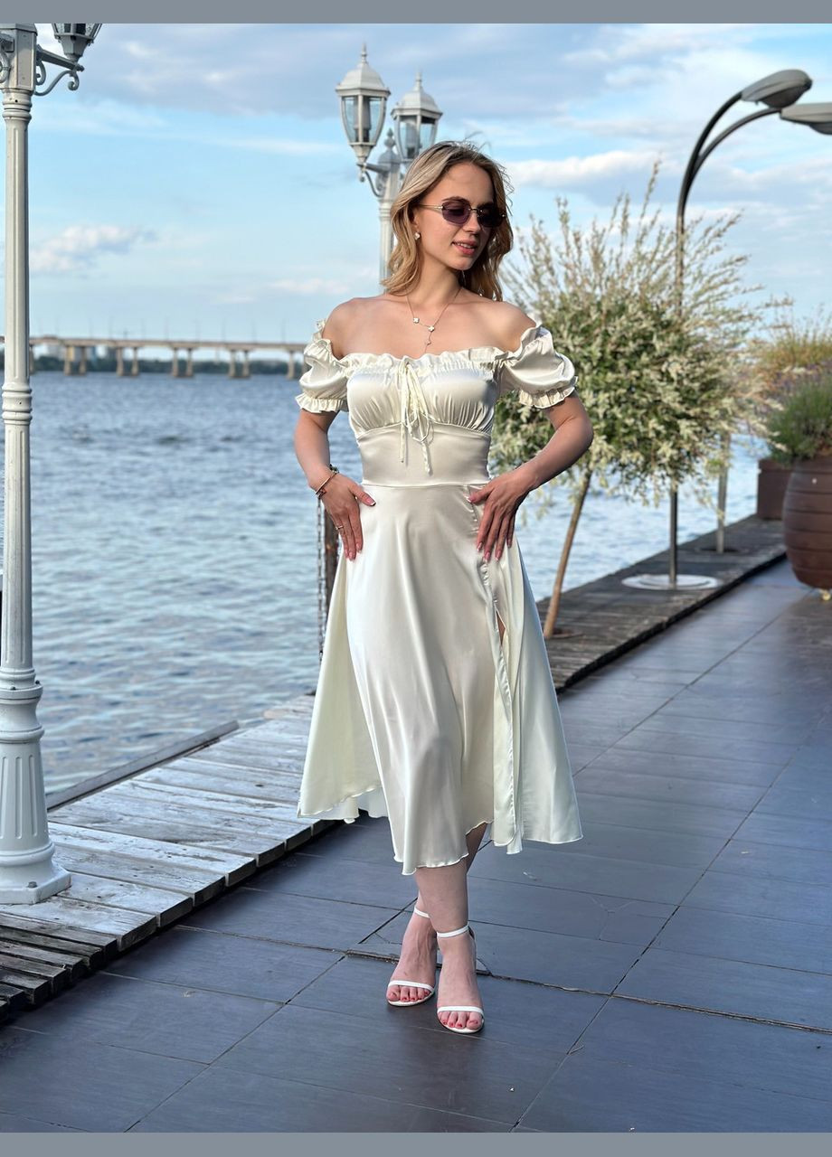 Айвори женское платье миди из шелка армани шампань Maybel