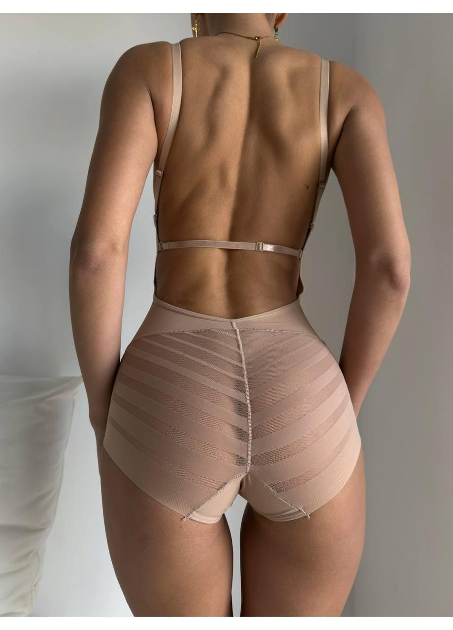 Корректирующий боди с чашки моделирующий втягивающий для фигуры. Боди женский с эффектом утяжки бежевый телесный оттенок с брет No Brand (365550116)