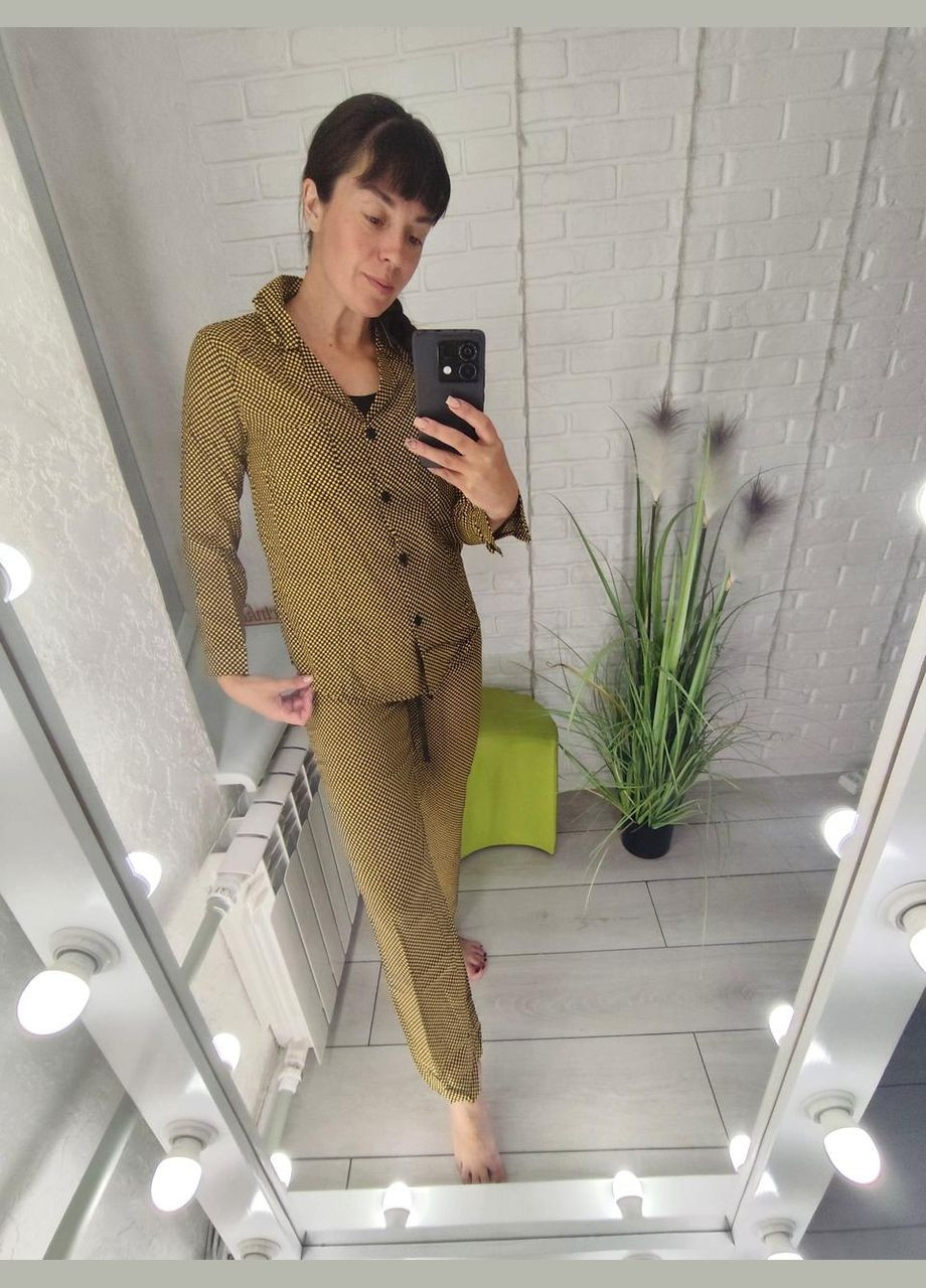 Жовта жіноча якісна легка гірчична, оливкова піжама штапель, сорочка, штани с, м (42, 44) Krok