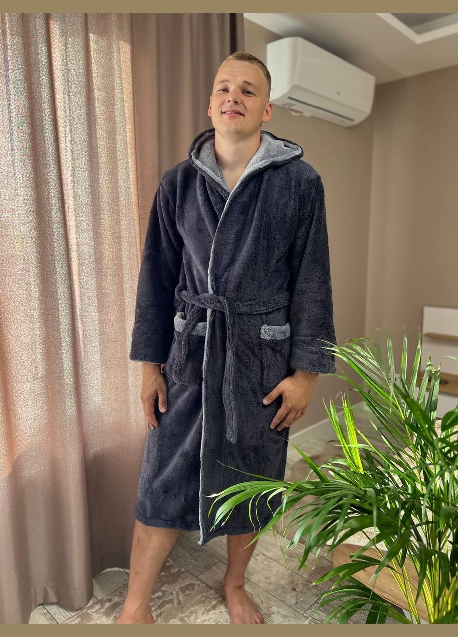 Халат чоловічий махровий Темно-сірий (П4К-Al-male-halat-005-02) No Brand (308864391)