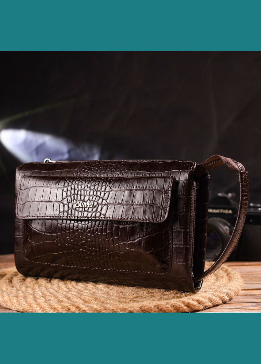 Клатч чоловічий шкіряний з тисненням під крокодила 21561 Коричневий Canpellini (302008526)