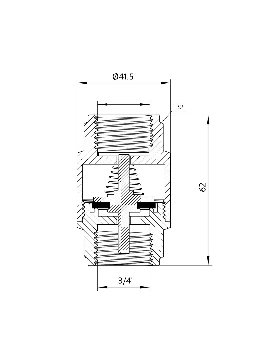 Обратний клапан Forte 3/4"ВВ никель с латунным штоком TAF240W20 Thermo Alliance (400827405)