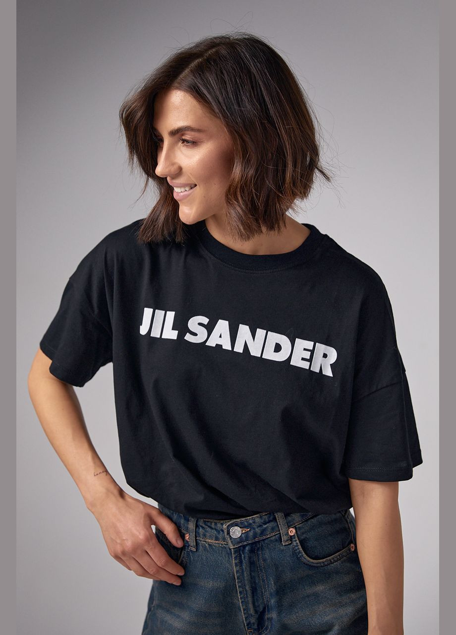 Трикотажна футболка з написом Jil Sander - чорний Lurex - (282957585)