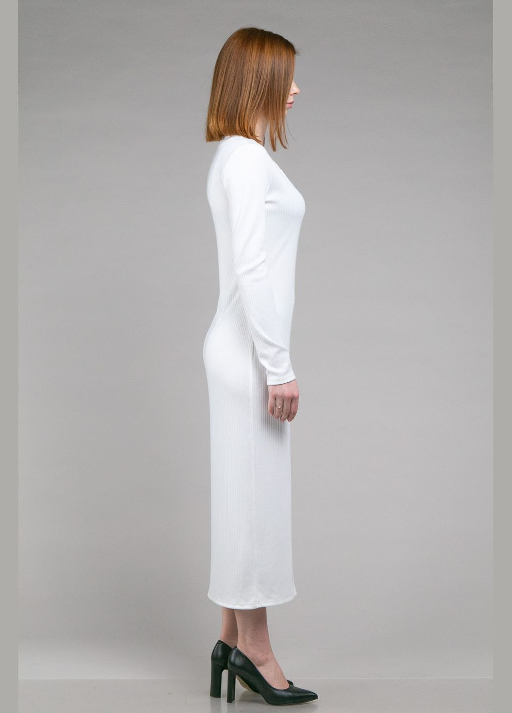 Білий повсякденний, кежуал плаття міді з розрізом в рубчик довгий рукав CHICLY однотонна