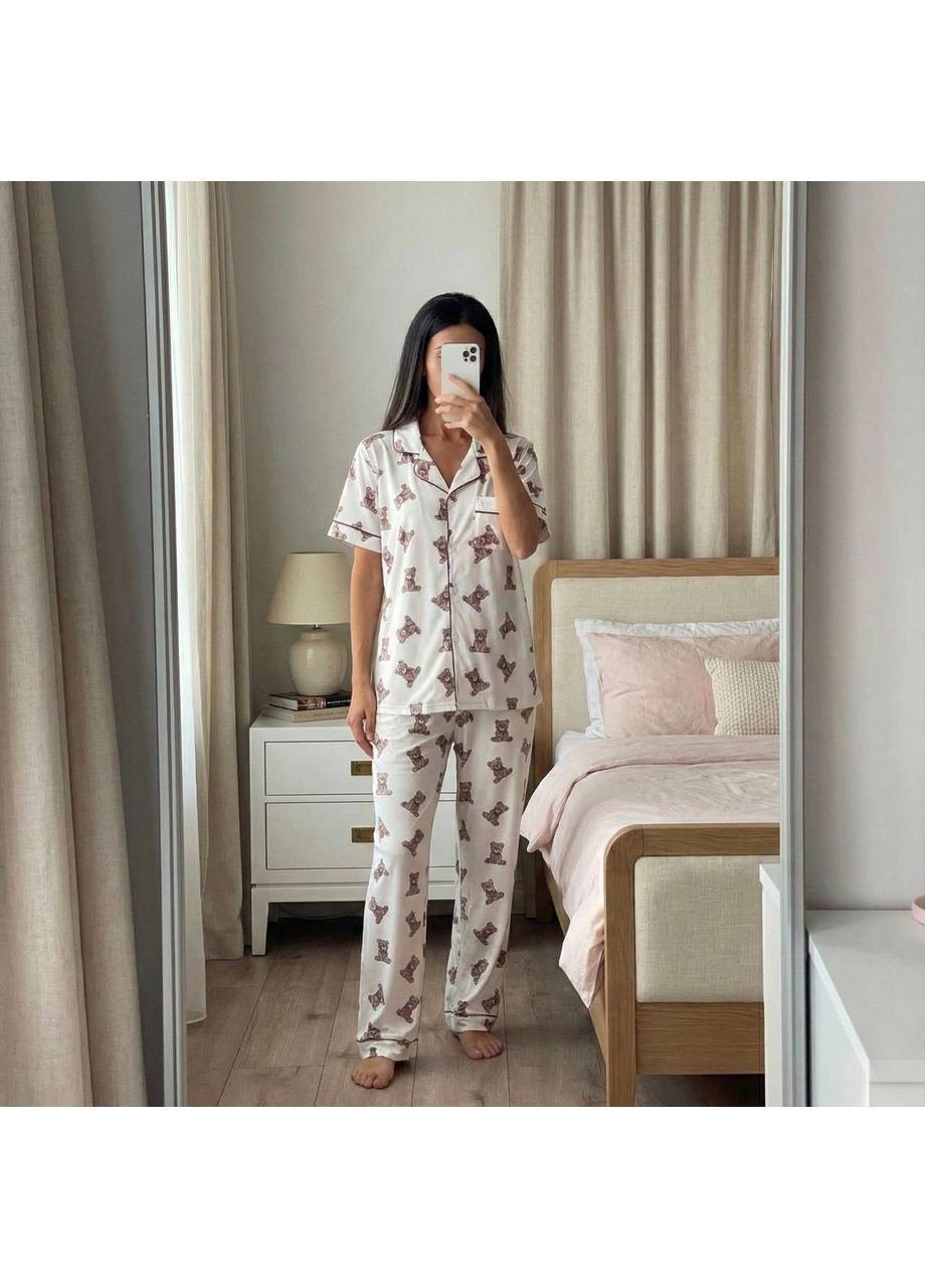 Белая всесезон женская пижама тройка рубашка + шорты + брюки Asi.Store.ua