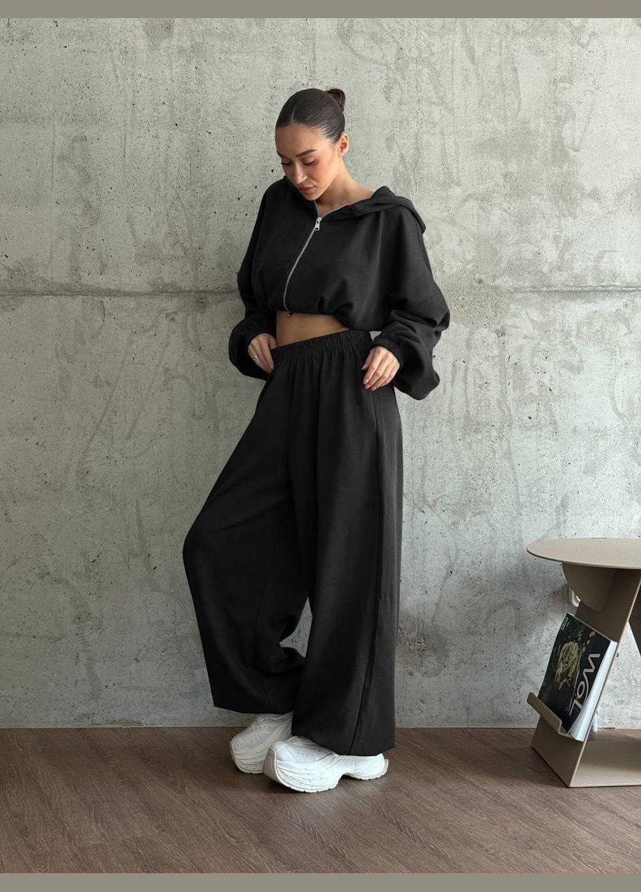 Женский спортивный костюм укороченная кофта с капюшоном + брюки палаццо MonCher (342071458)