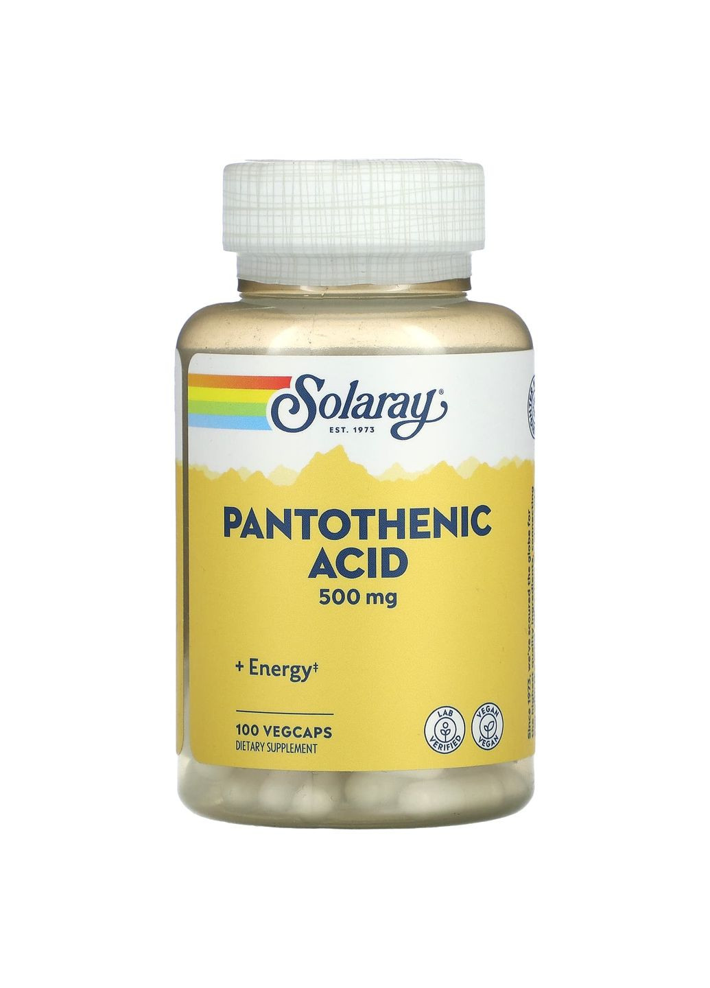 Пантотенова кислота, Pantothenic Acid,, 500 мг, 100 вег. капсул Solaray (329200326)