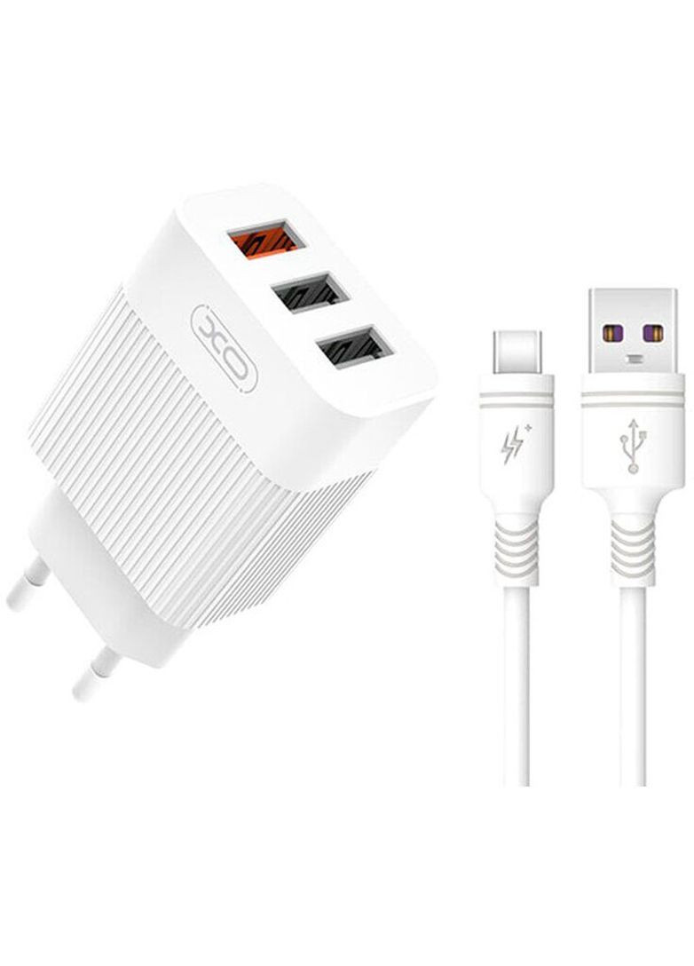 Сетевое зарядное устройство L72 QC 3.0 30W 18W/1USB + 2.1A/2 USB + TypeC White XO (301466896)
