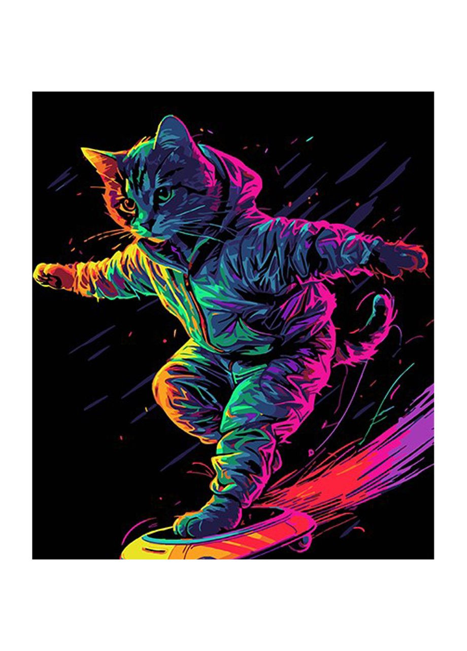 Картина за номерами ПРЕМІУМ Кіт на скейті на чорному фоні розміром 30х40 см (FH-4) Strateg (362500931)