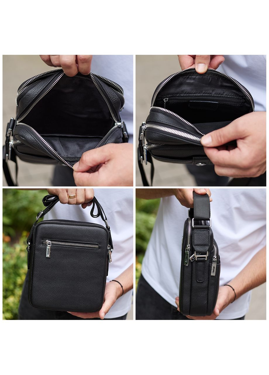 Чоловіча шкіряна універсальна сумка 24х20х8, барсетка зі шкіри, сумочка для чоловіків з регулюванням ручки, чорна No Brand (359380796)