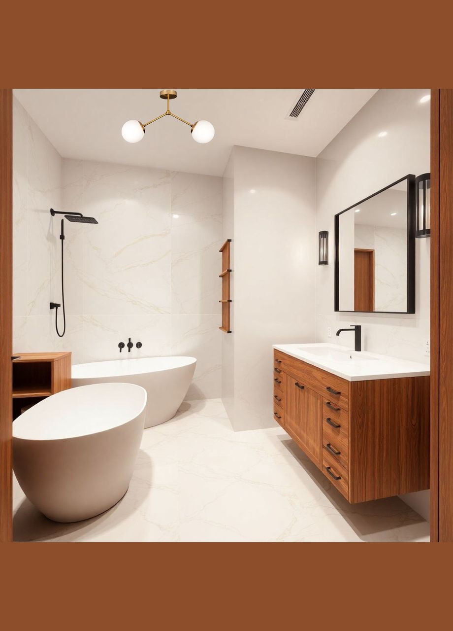 Потолочная люстра с двумя белыми плафонами (52-9811-2 BRZ+WH) No Brand (370070170)