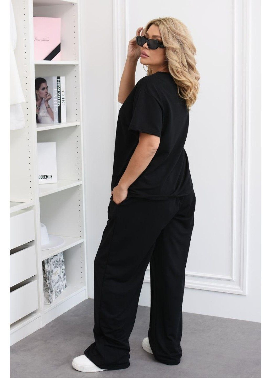 Весенне летний прогулочный костюм, с футболкой и брюками Мод ЭЛТ-8885, черный, 58-60 No Brand (355469709)