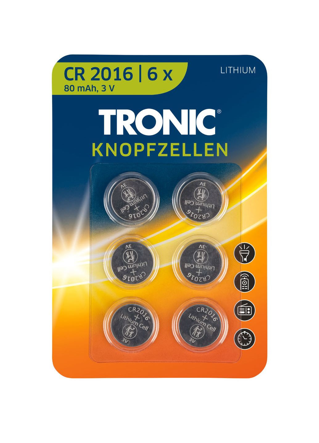 Батарейки Lithium 3V 6 шт таблетка CR 2016 Tronic (282680772)
