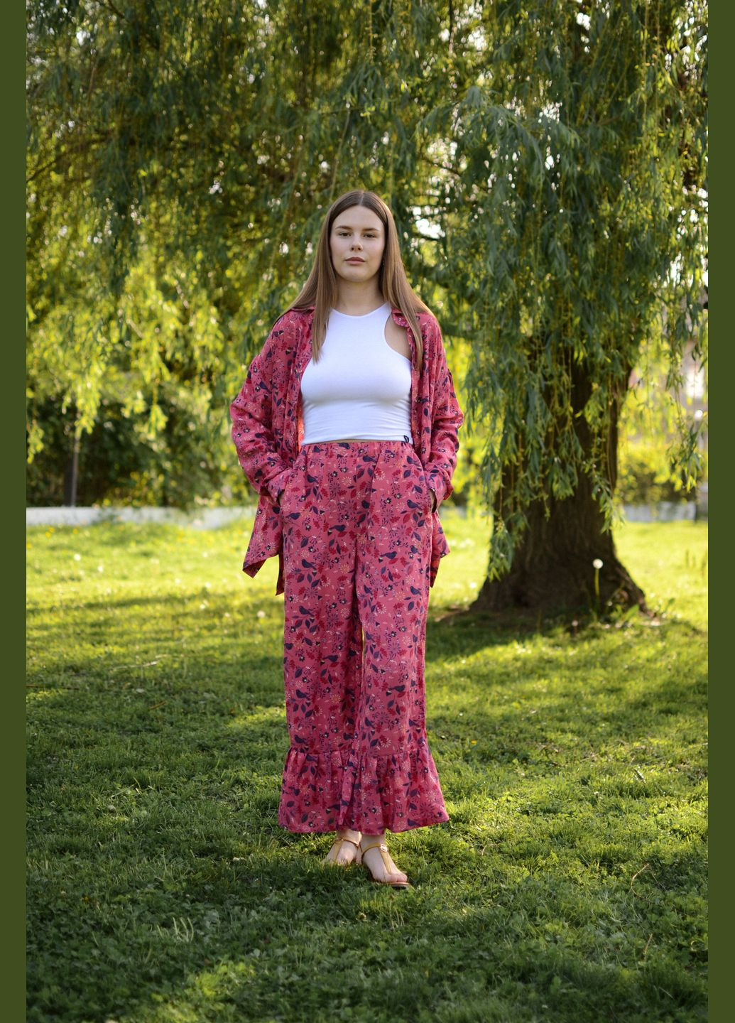 Сорочка з принтом "Малинові пташки" HOCHUSOBITAKE (332183706)