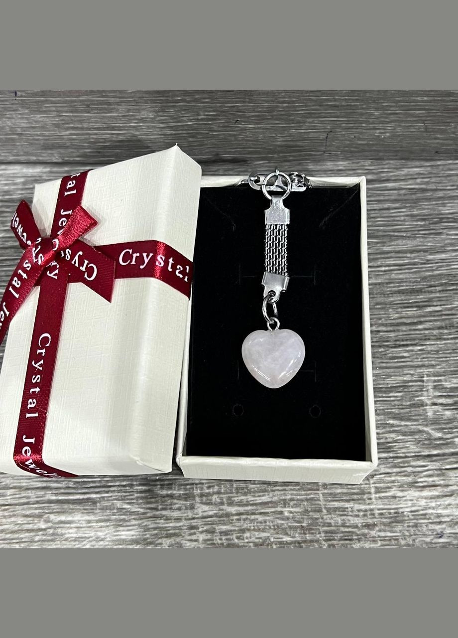 Кулон с натуральным камнем кварц в форме мини сердечка на брелке в подарочной коробочке No Brand (331291738)
