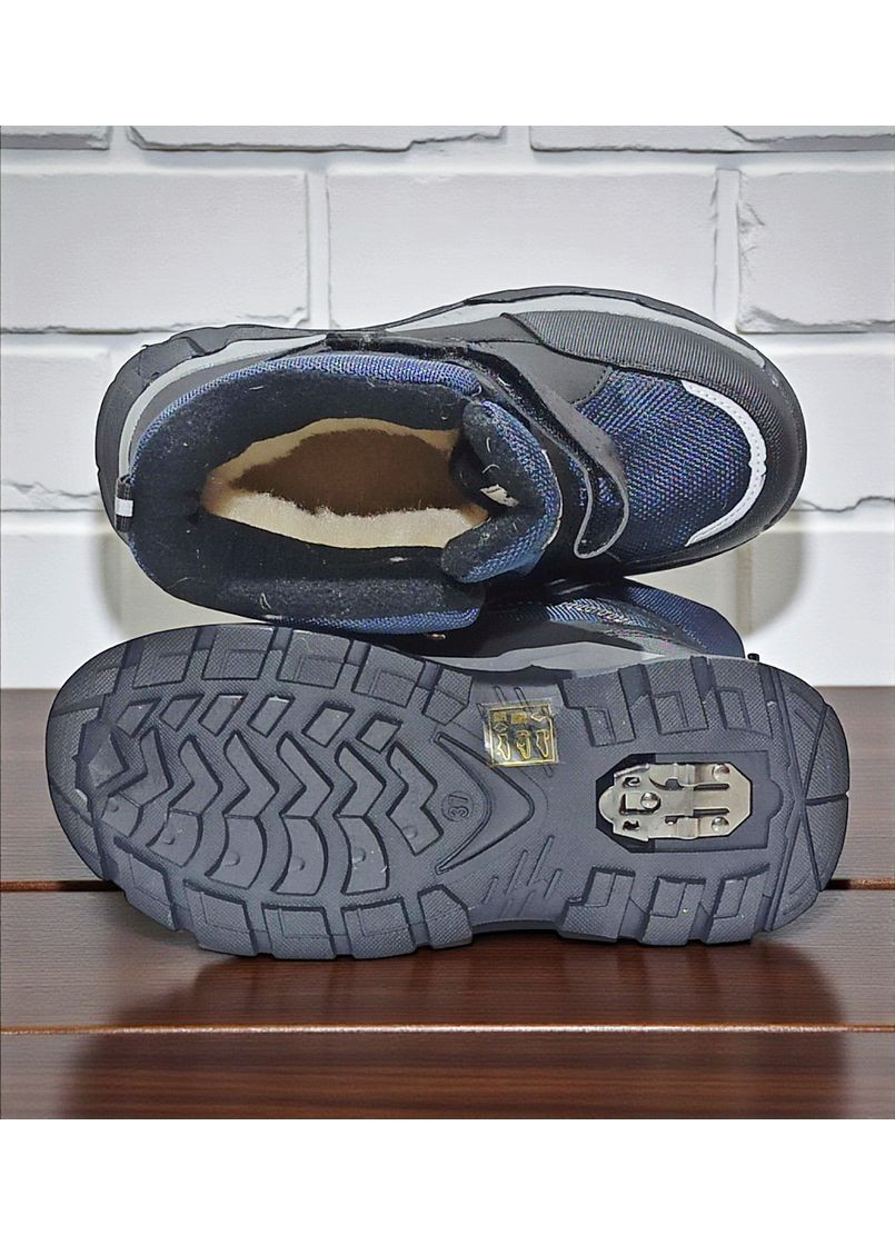 Темно-синие подростковые зимние дутики на овчине для мальчика, термоботинки на овчине для мальчика, зимние ботинки для подростка Tom.M на липучке