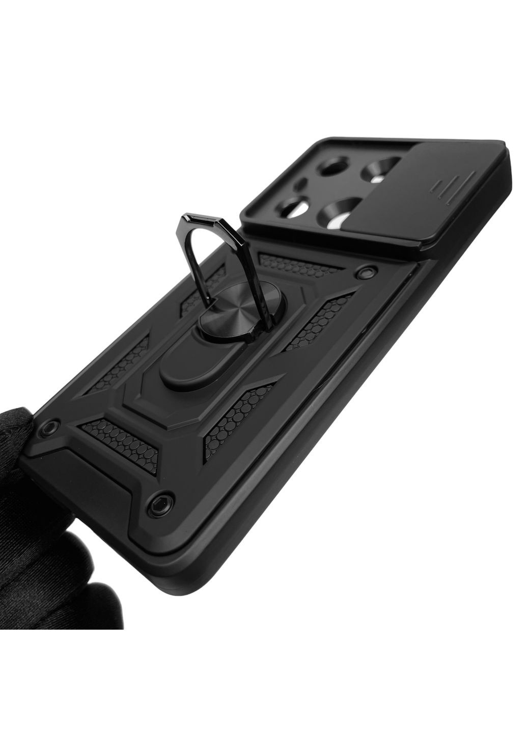 Чехол для POCO M6 Pro бронированный мужской с кольцом со шторкой на сяоми поко м6 про чёрный rg1 Xiaomi (366021514)