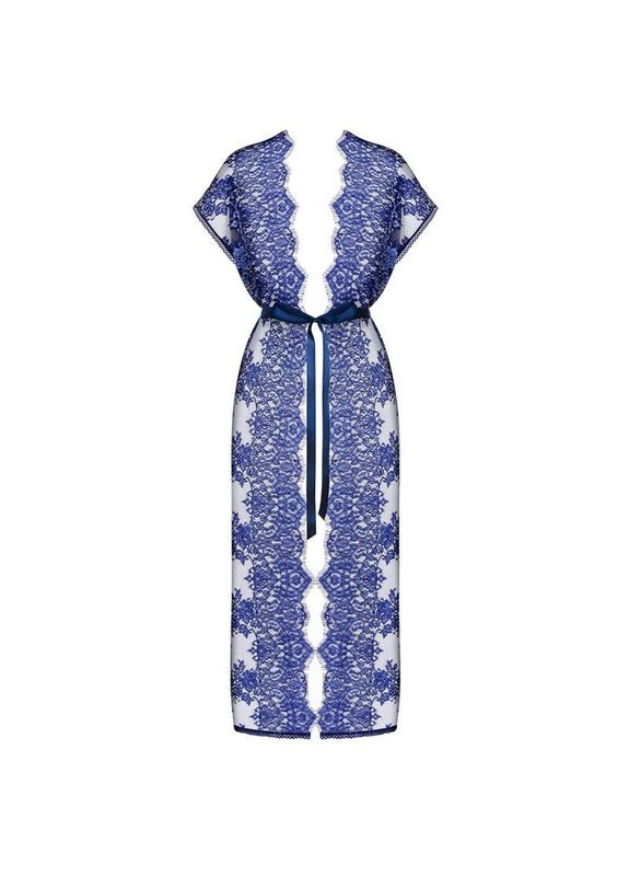 Пеньюар полупрозрачный с кружевом Flowlace синий, S/M Obsessive (303892384)