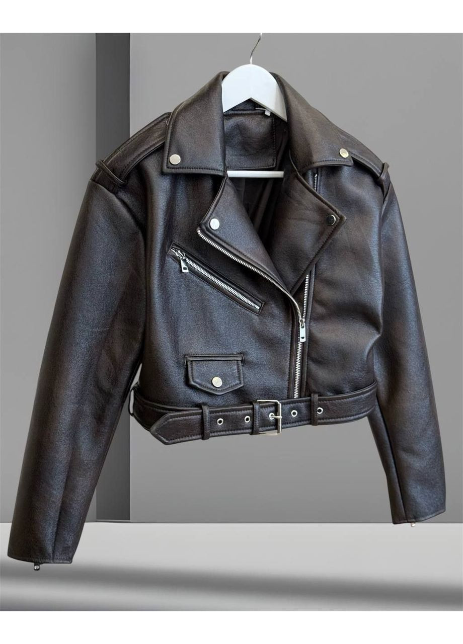 Темно-коричневая демисезонная куртка косуха искусственная кожа на подкладке Україна