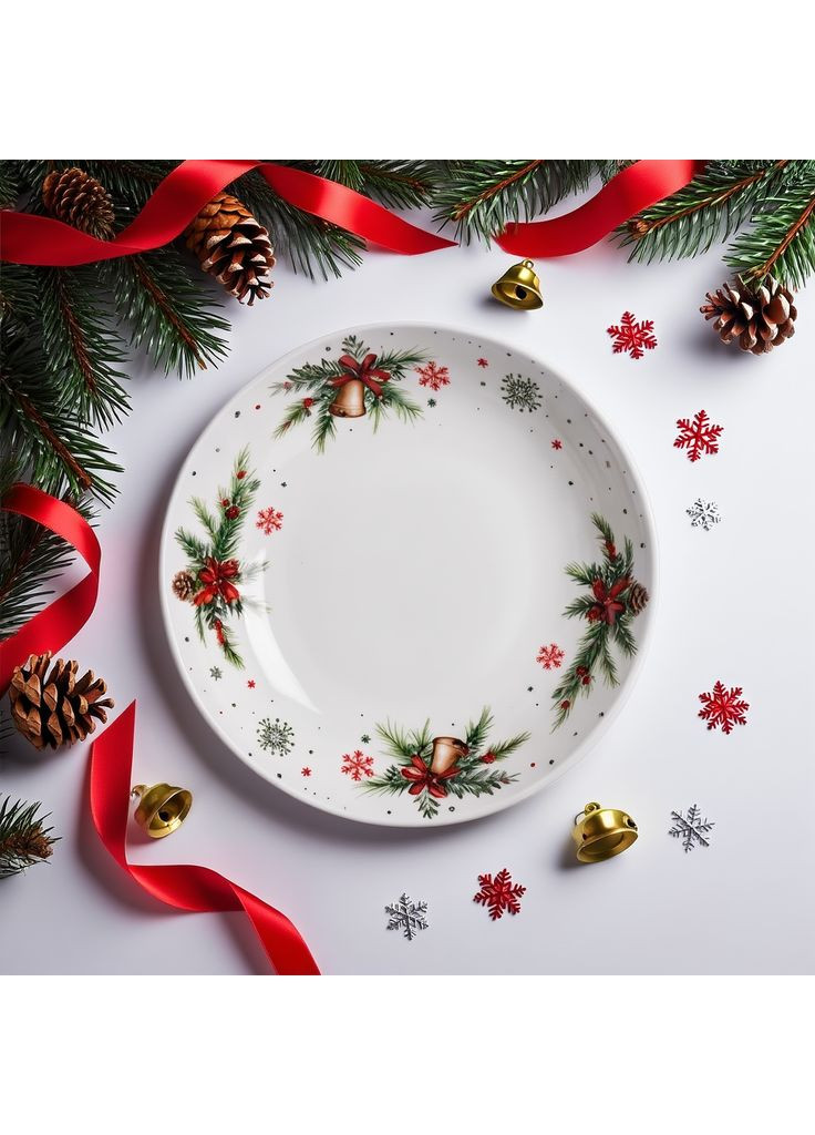 Тарелка новогодняя 23 см фарфоровая с рождественским декором SG-32-2. Yiwu (370707399)