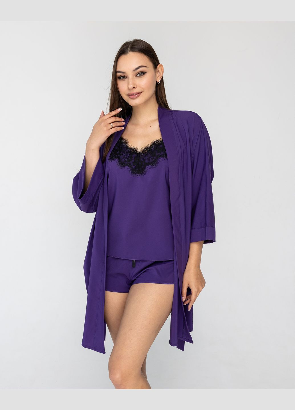 Фиолетовая всесезон халат и пижама комплект для дома тройка Exclusive
