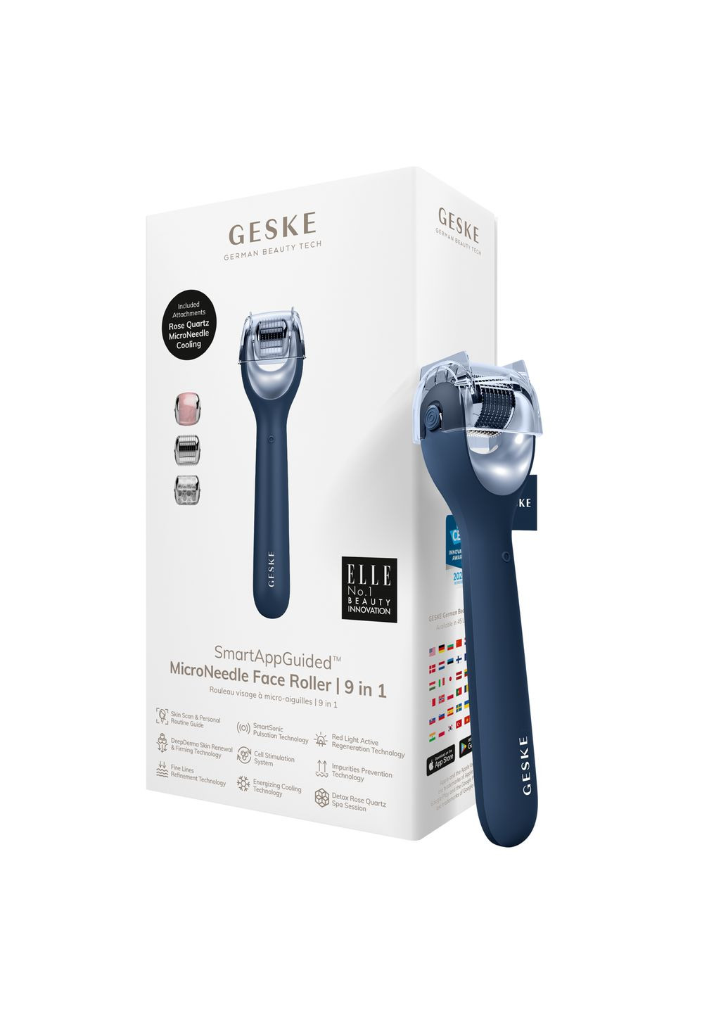 Электронный роллер для лица с микроиглами MicroNeedle Face Roller 9в1 midnight GESKE (341526264)