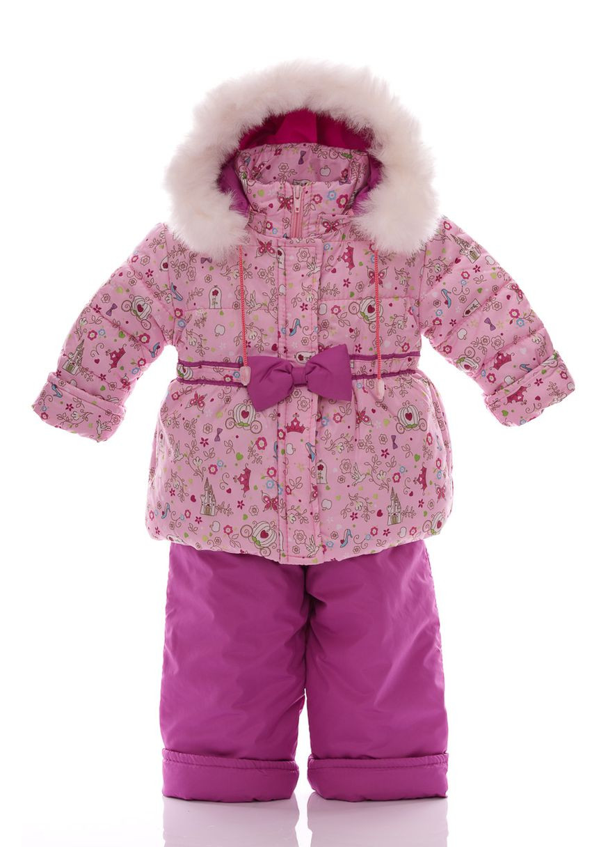 Розовый зимний комбинезон на синтепоне для девочки с принтом корон евро ноль розовый 86 см (27719) BABYKROHA