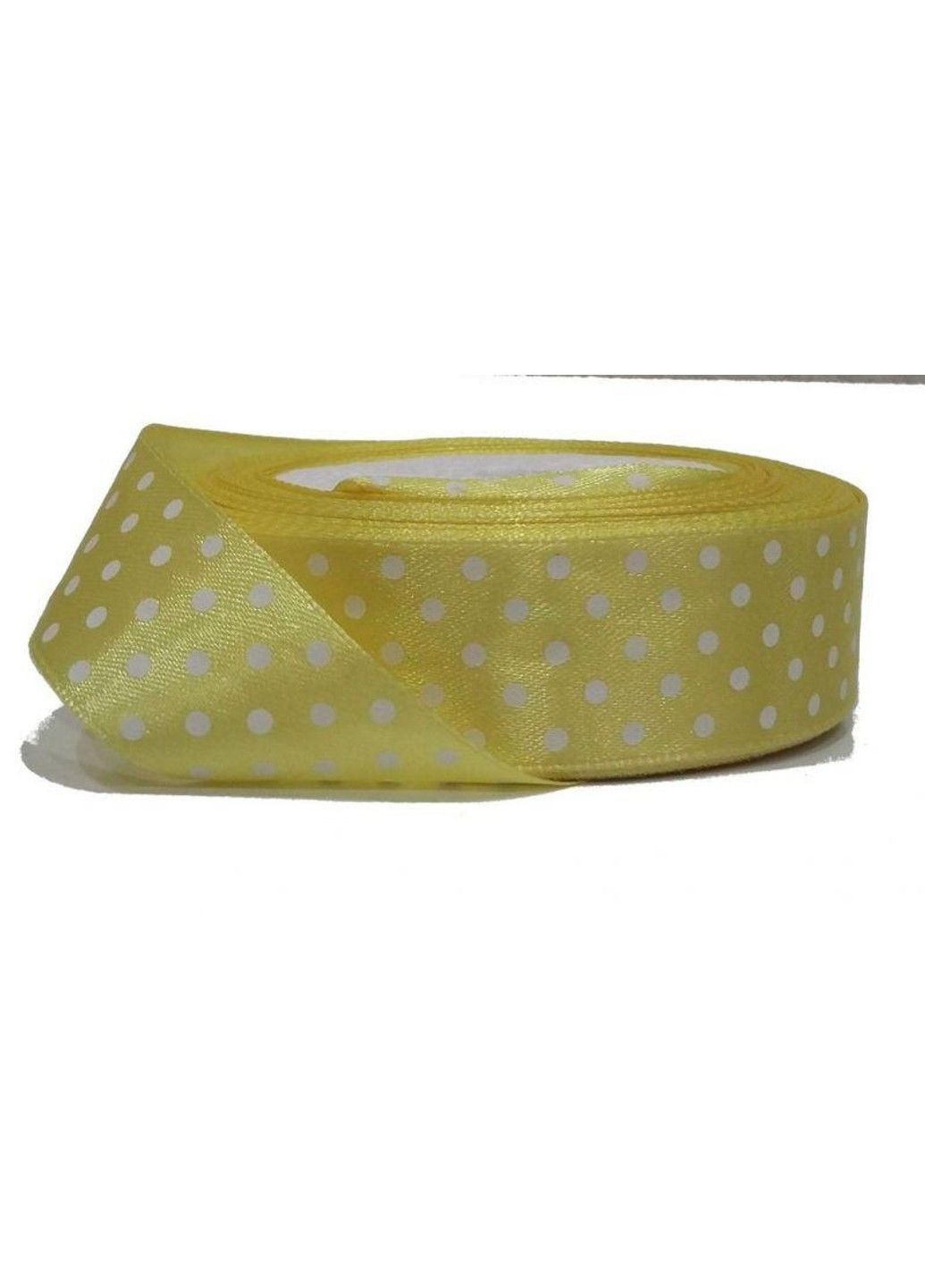 Стрічка атласна в білий горох колір - Жовтий, бобіна 23 м, ширина 2.5 см No Brand (334342592)
