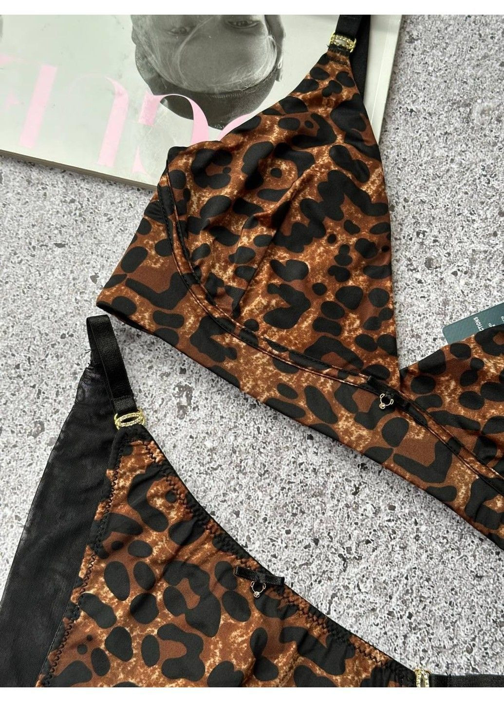 Коричневий комплект жіночої білизни без кісточок леопардовий CHLX