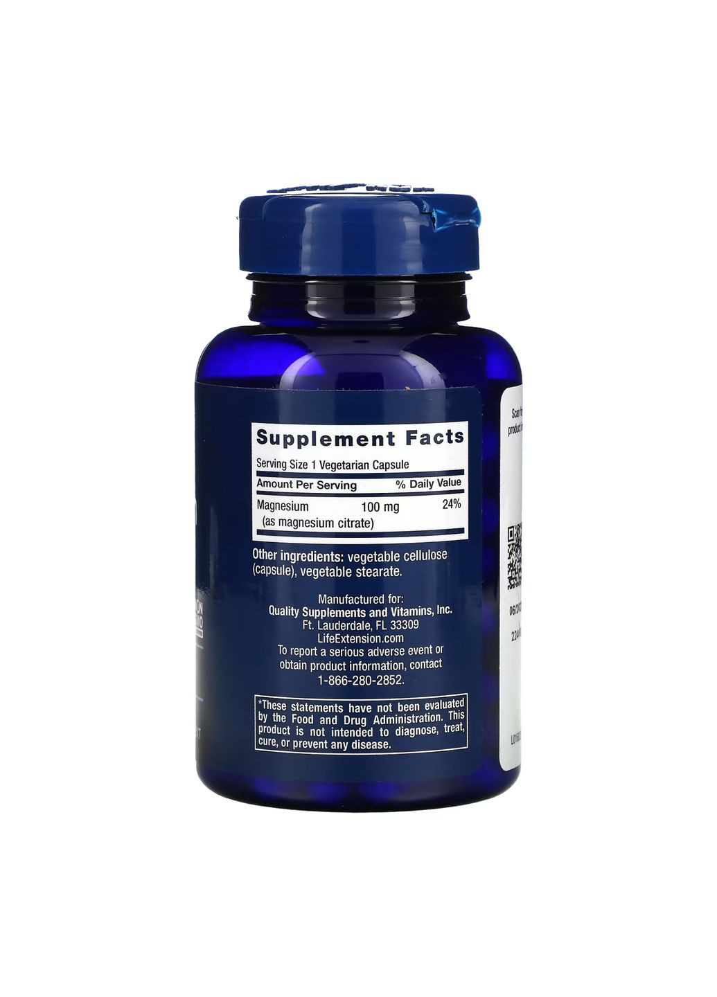 Магния для мужчин и женщин Магний цитрат 100 мг 100 капсул без глютена Life Extension (367958171)