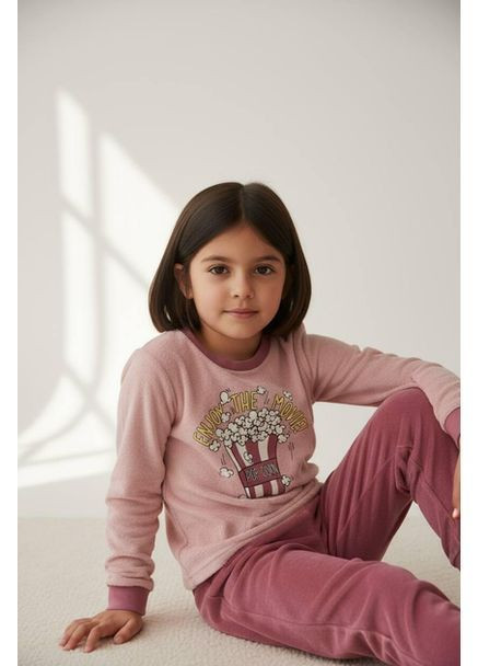 Темно-рожева зимня махрова піжама для дівчинки лонгслів + брюки Lily & Dan