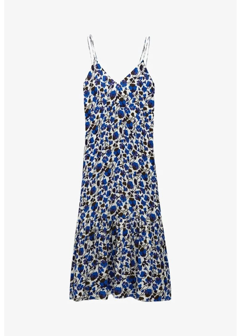 Комбинированное кэжуал платье макси из вискозы Massimo Dutti однотонное