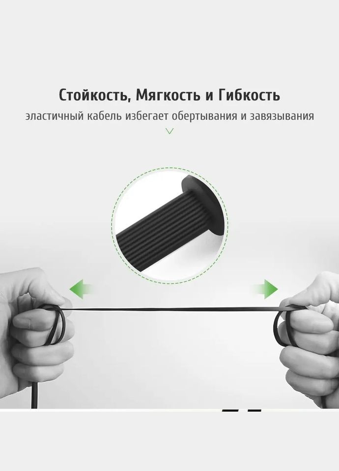 Плоский AUX аудио кабель AV119, 3.5 mm AUX 2M Black (10599) Ugreen (300523765)