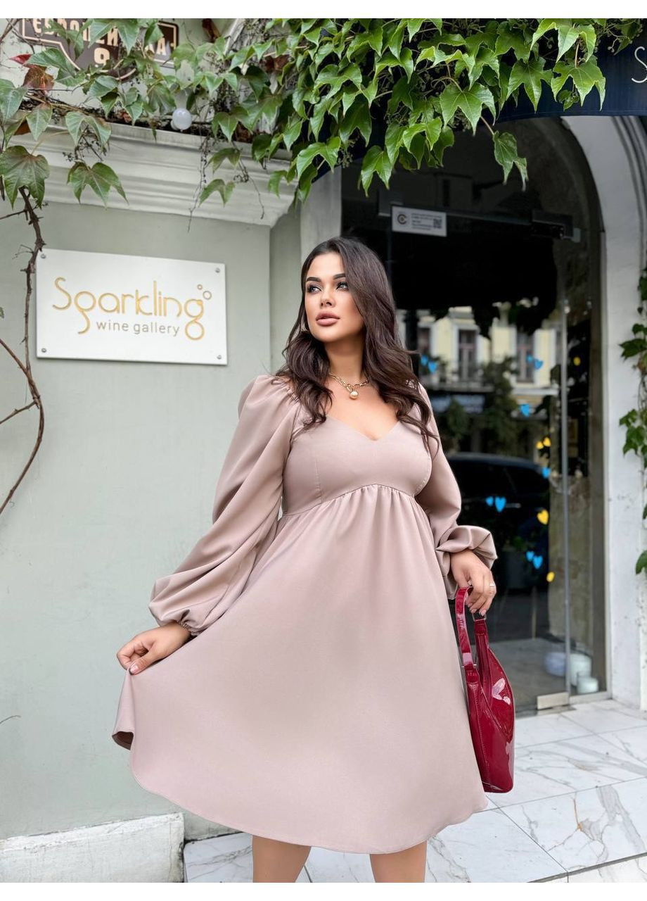 Кофейное деловое, кэжуал платье No Brand однотонное