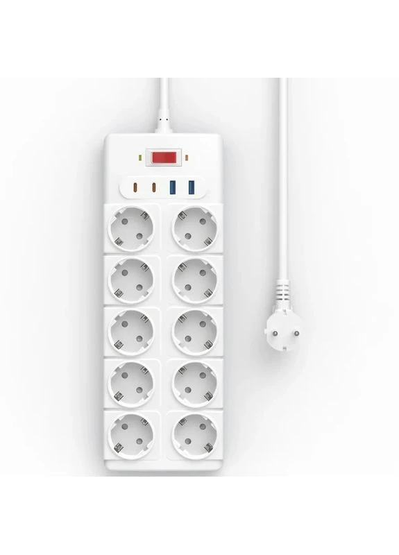 Подключатель WIWU 10 розеток 2USB-A 2C 20W ABS 2м Белый No Brand S008 (402116829)