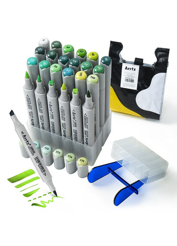 Спиртовые маркеры OROS ASM03GN 24 цветов, зеленые оттенки. Arrtx (314832547)