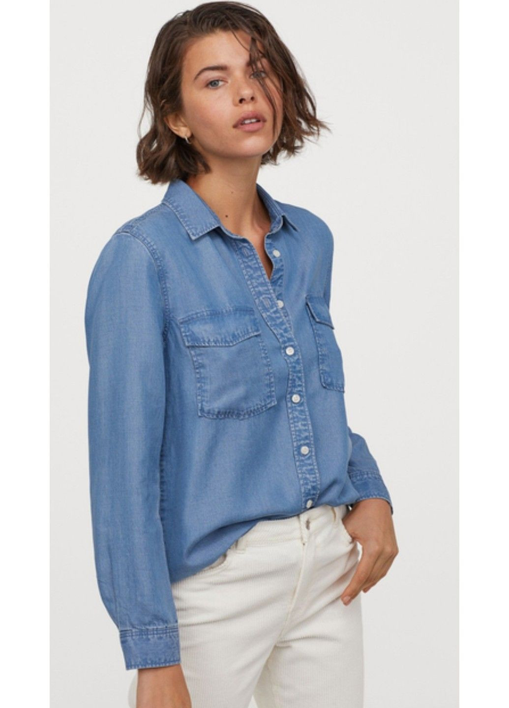 Жіноча джинсова сорочка Н&М (58371) ХS Синій H&M (337498889)