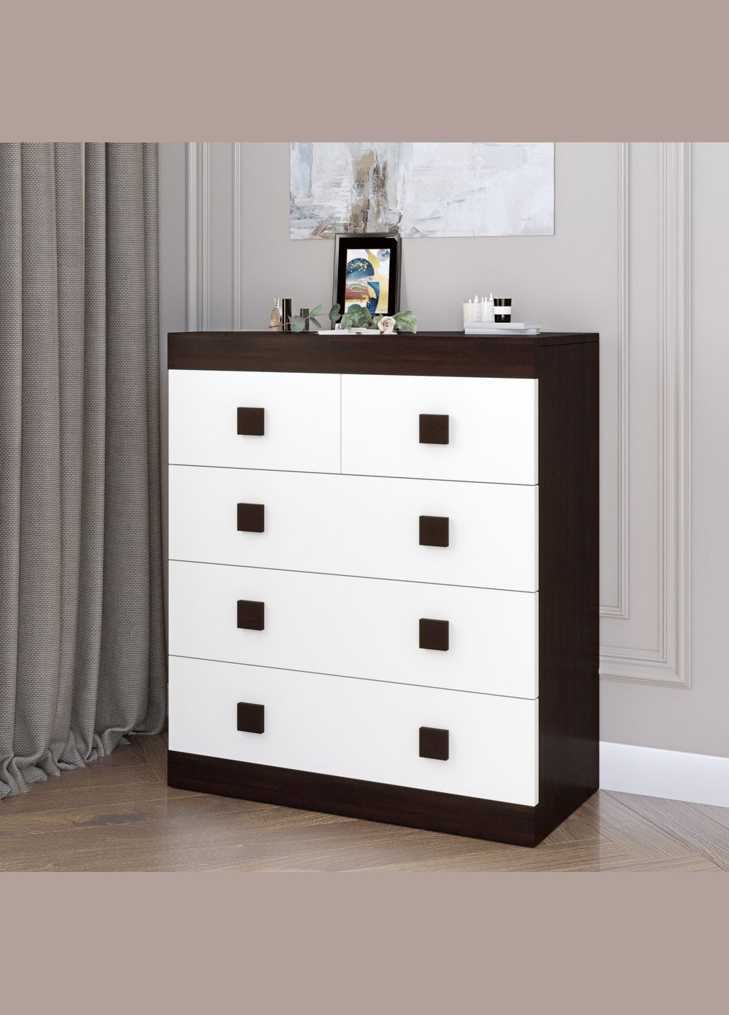 Комод для вещей на 5 ящиков Соната3 80х38х94 венге/белый (EVR-2603) Еверест (311684308)