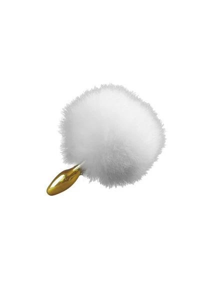Анальная пробка металлическая золотистого цвета с белым хвостиком Rabbit Fur Bunny Tail Small Butt Plug UPKO (382541293)