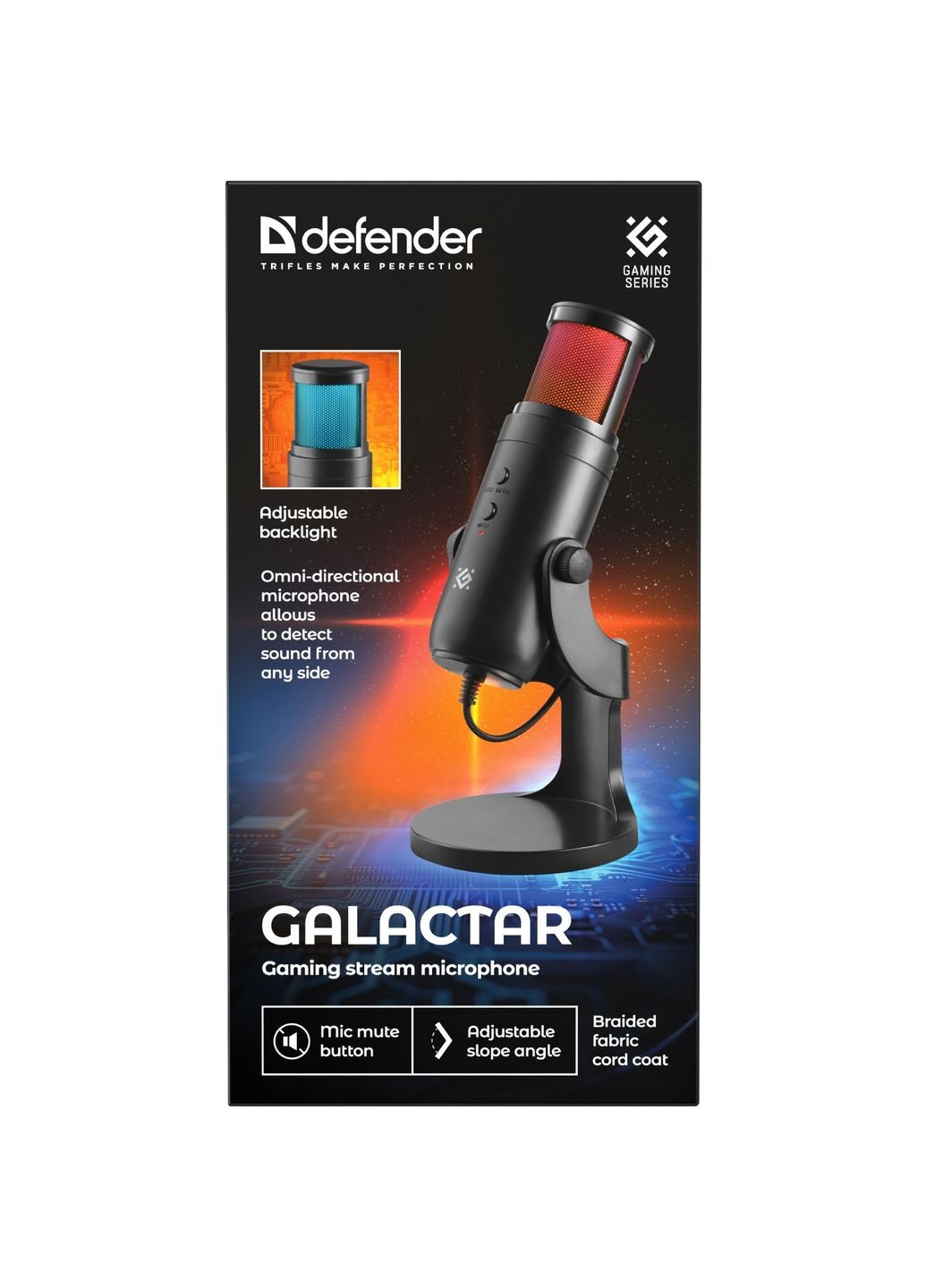 Ігровий стрім мікрофон Galactar GMC 250 USB, LED, 1.5 м Defender (370621500)