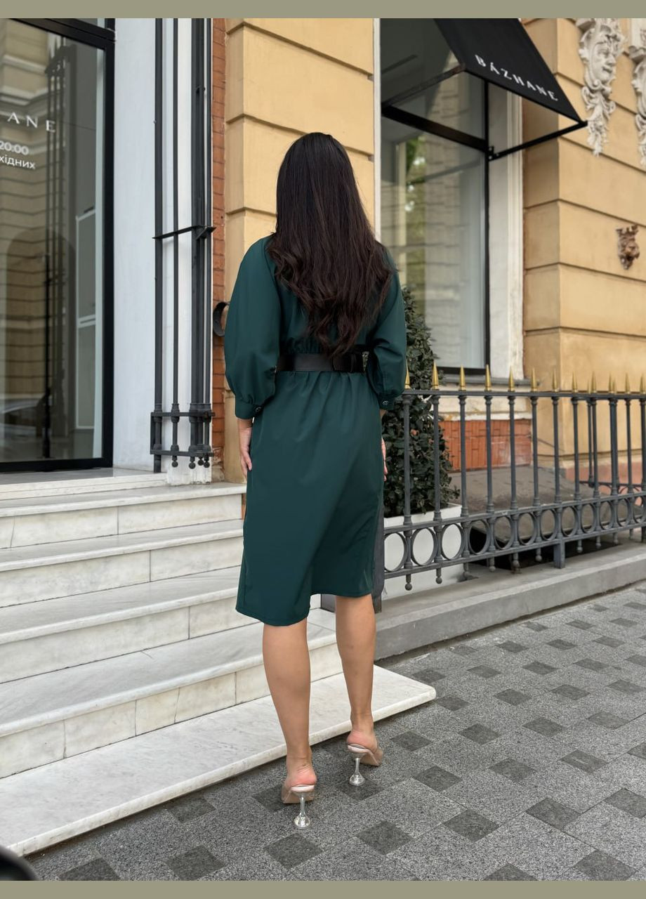 Изумрудное женское платье с поясом изумрудного цвета 28308 ме No Brand