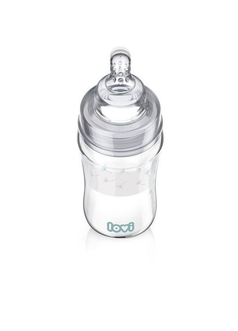 Пляшечка для годування Lovi Diamond Glass Botanic скляна 250 мл Світло-синя (268142423)