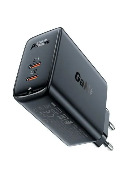 Зарядний пристрій (6974316281443) Acefast 2xUSB 50W (USB-C+USB-C) Gan A29 Fast Charger Black (370018577)