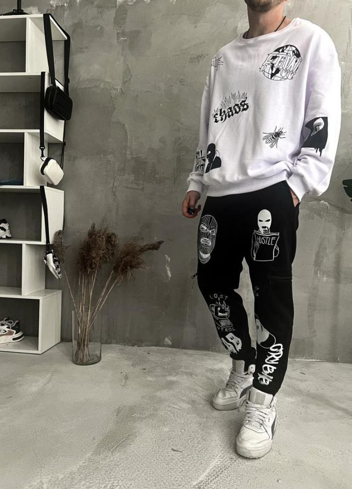 Костюм світшот штани чоловічий чорно-білий не утеплений No Brand (307151996)