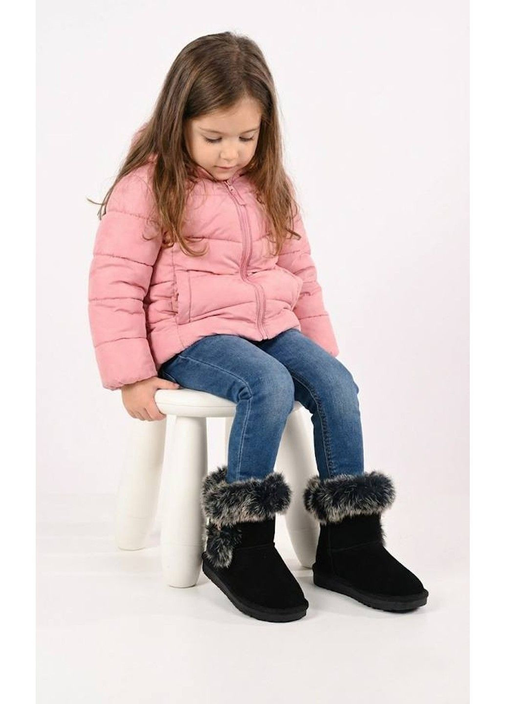 Зимние детские угги натуральная замша и мех черные (1927в) Hengji