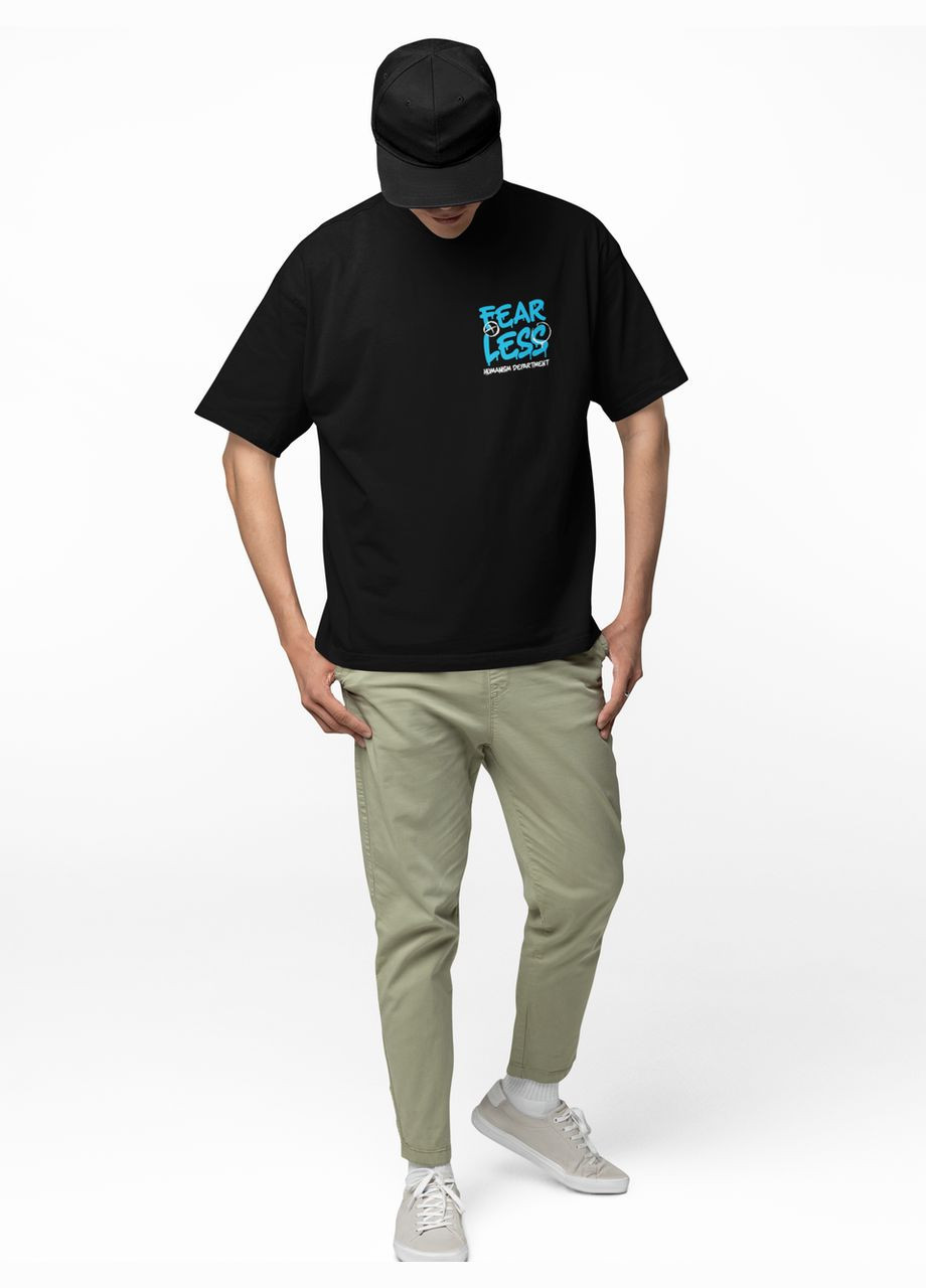 Чорна чоловіча футболка оверсайз «fear less» 1130151 чорна з коротким рукавом Mishe