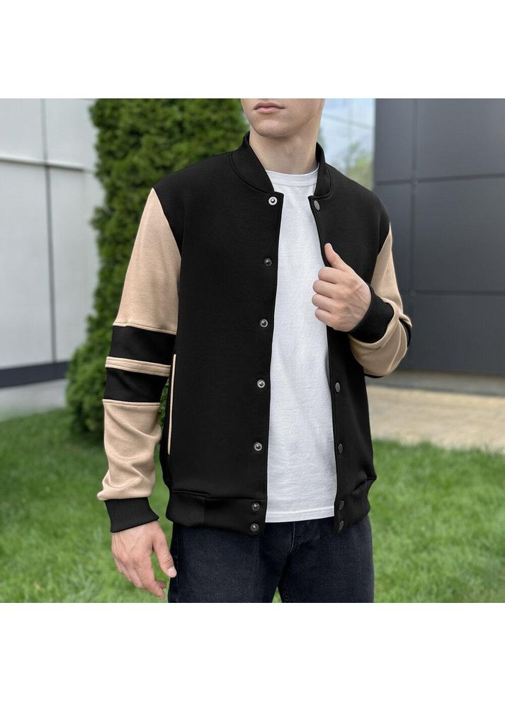 Чоловічий демісезонний чорний бомбер кежуал Freedom на кнопках (360953468)