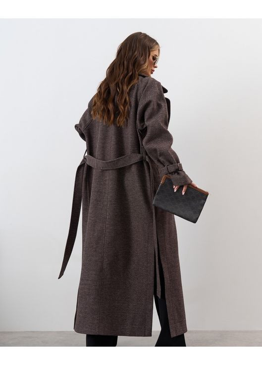 Темно-коричневе демісезонне Кашемірове пальто максі довжини оверсайз ISSA PLUS