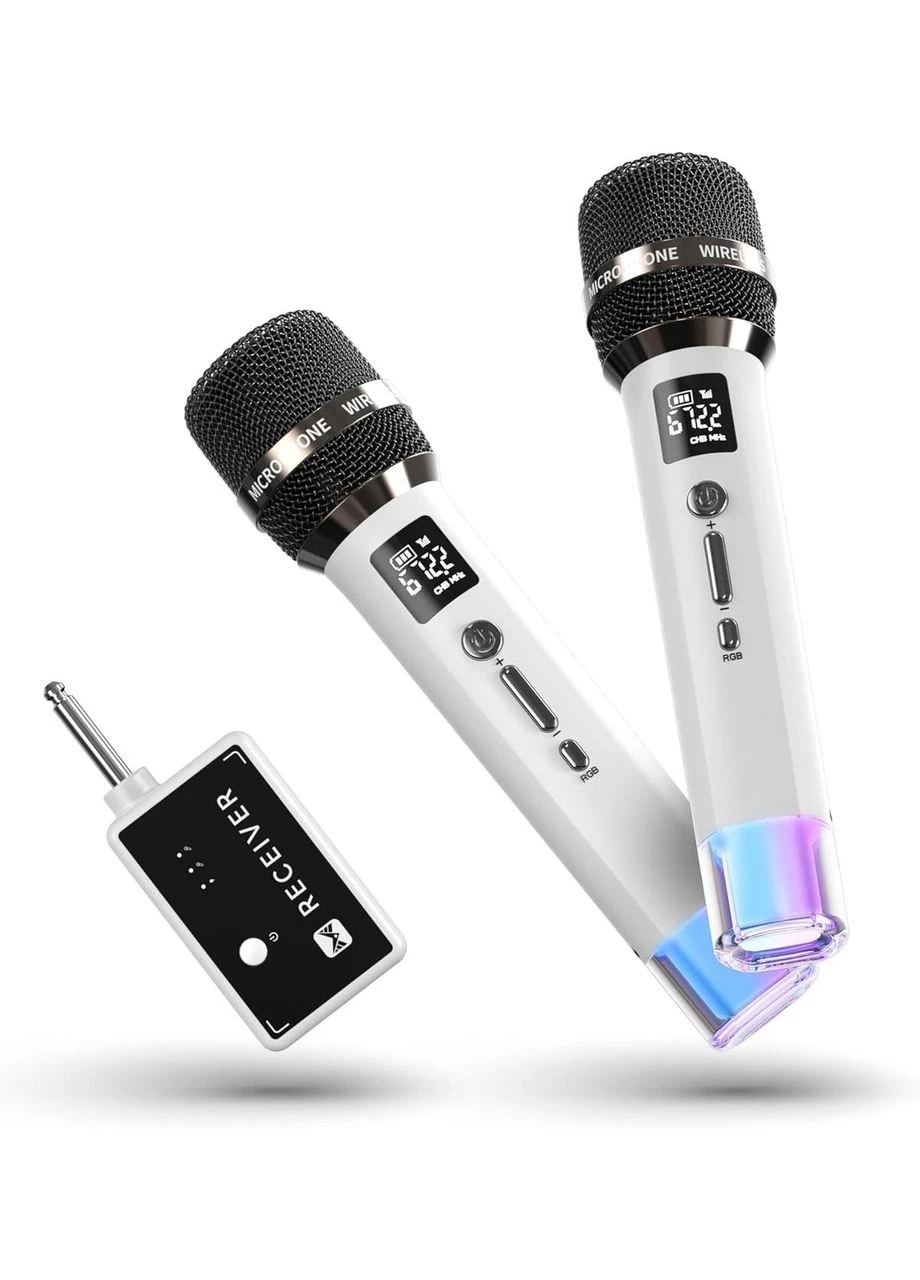Беспроводные караоке микрофоны ECHOMUSSY RGB 2 шт с приемником, LED-подсветкой, USB-C, для пения, YouTube, TikTok No Brand (394132458)